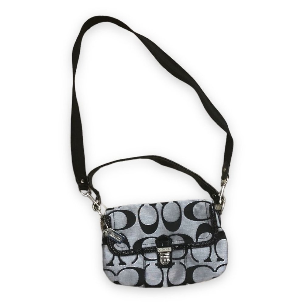 NWOT Authentic Coach Signature Metallic Black/Grey Poppy Shoulder/CrossBody Bag - Picture 2 of 11